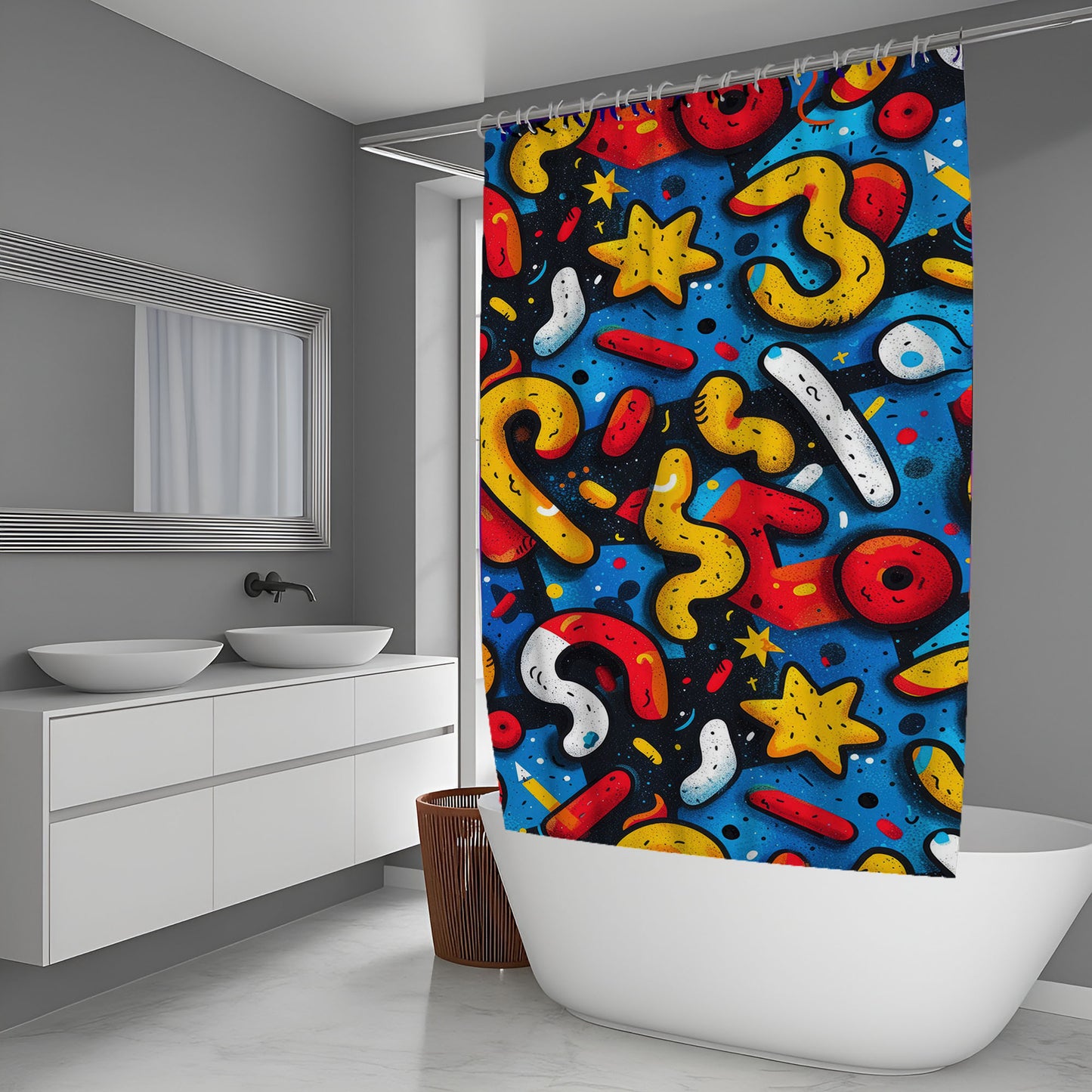 Vibrant Street Art Sticker Collage Shower Curtain