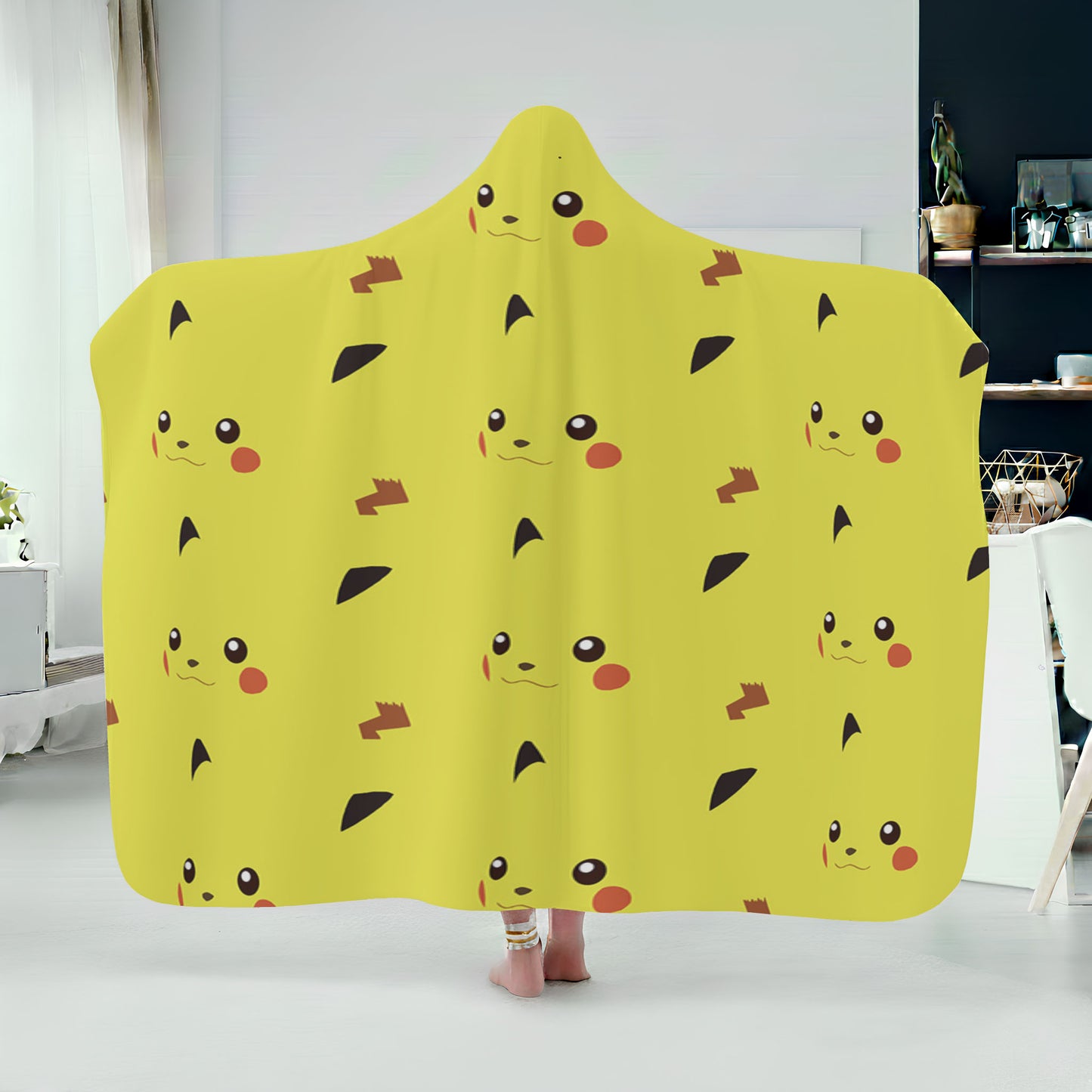 Yellow Pikachu Thunder Light Hoodie Blanket