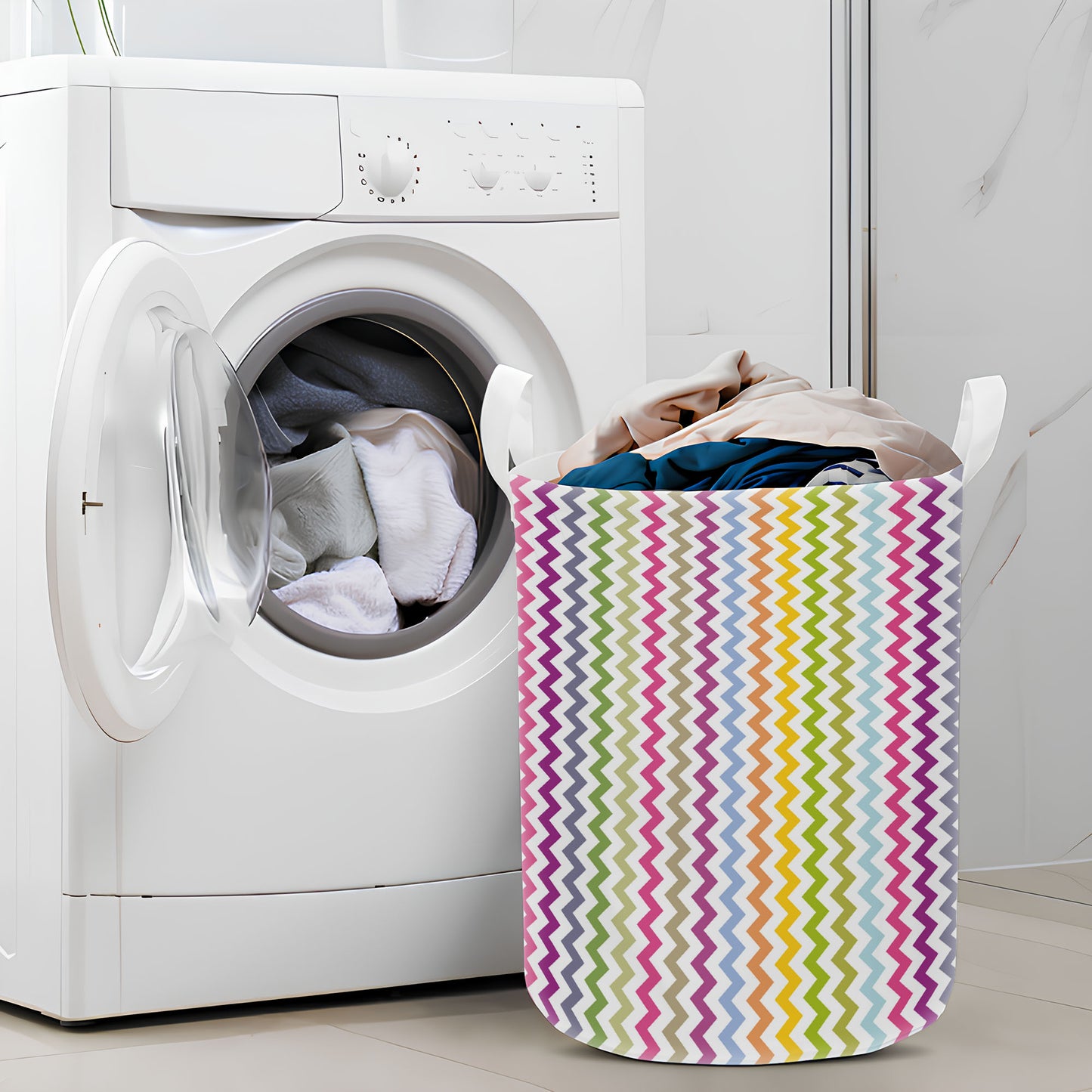 Zigzag Colorful Straight Lines Laundry Basket