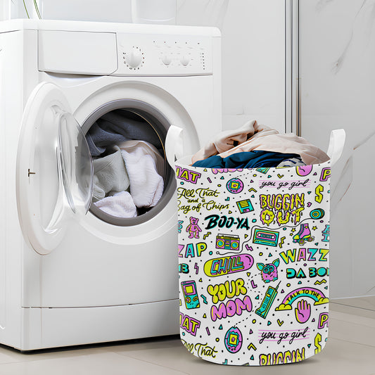 90s Aesthetic Slang Doodle Pattern Laundry Basket