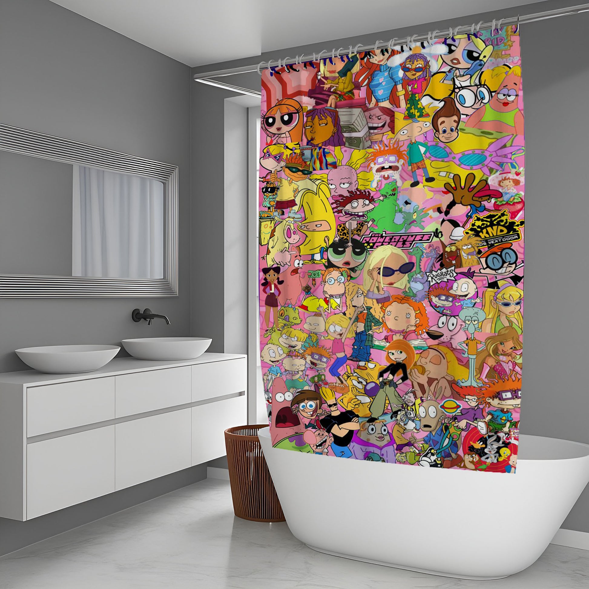 90S Cartoon Characters Collage Shower Curtain