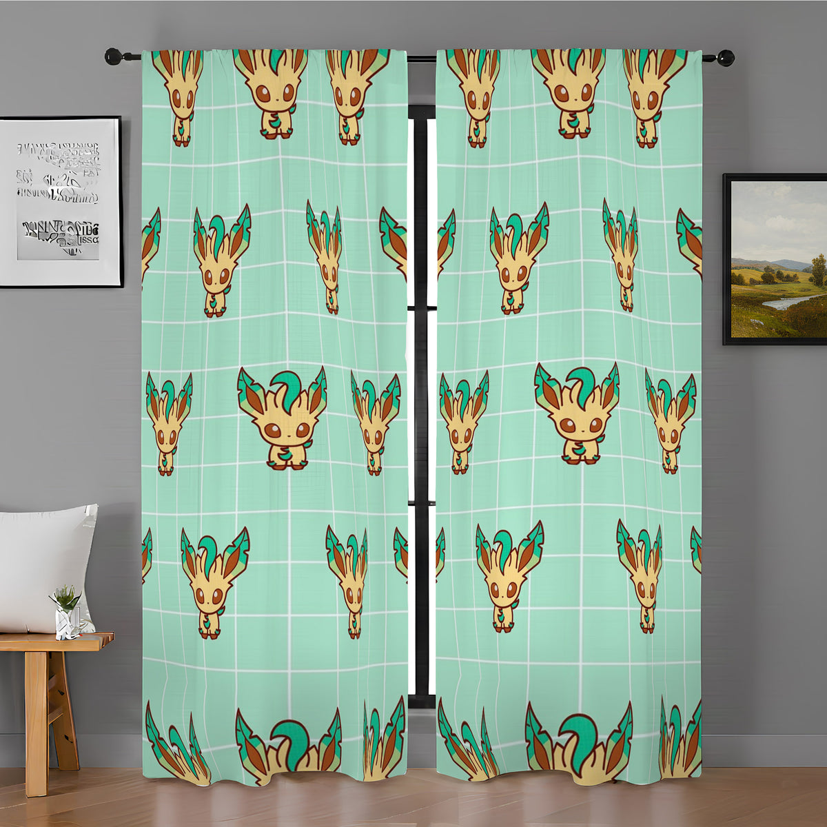 Chibi Grass Pokemon Character Window Curtain – vessette