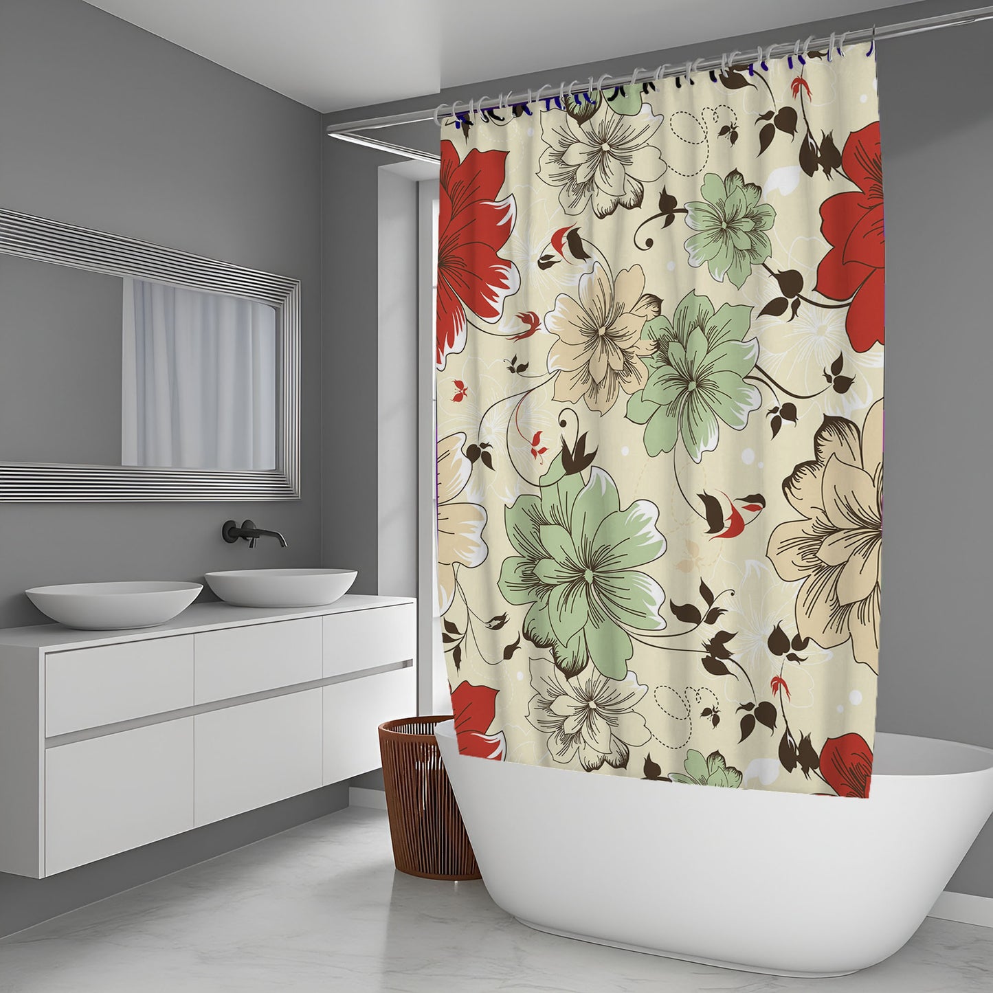 Vintage Flora Pattern Blue To Red Shower Curtain