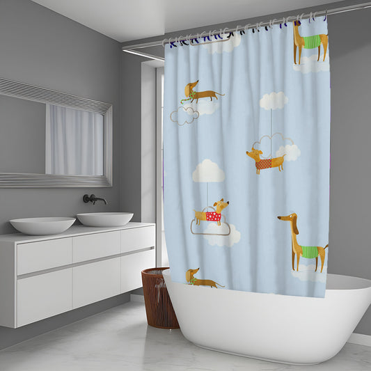 Walkies Dog Puppies Cartoon Shower Curtain