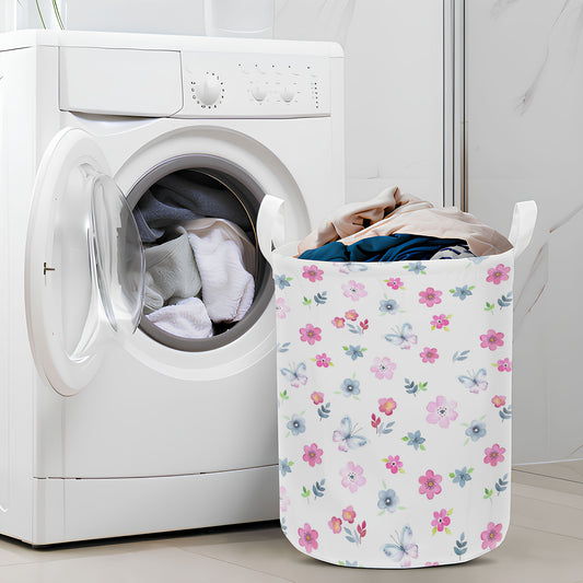 Watercolor Flower Painting And Flower Laundry Basket