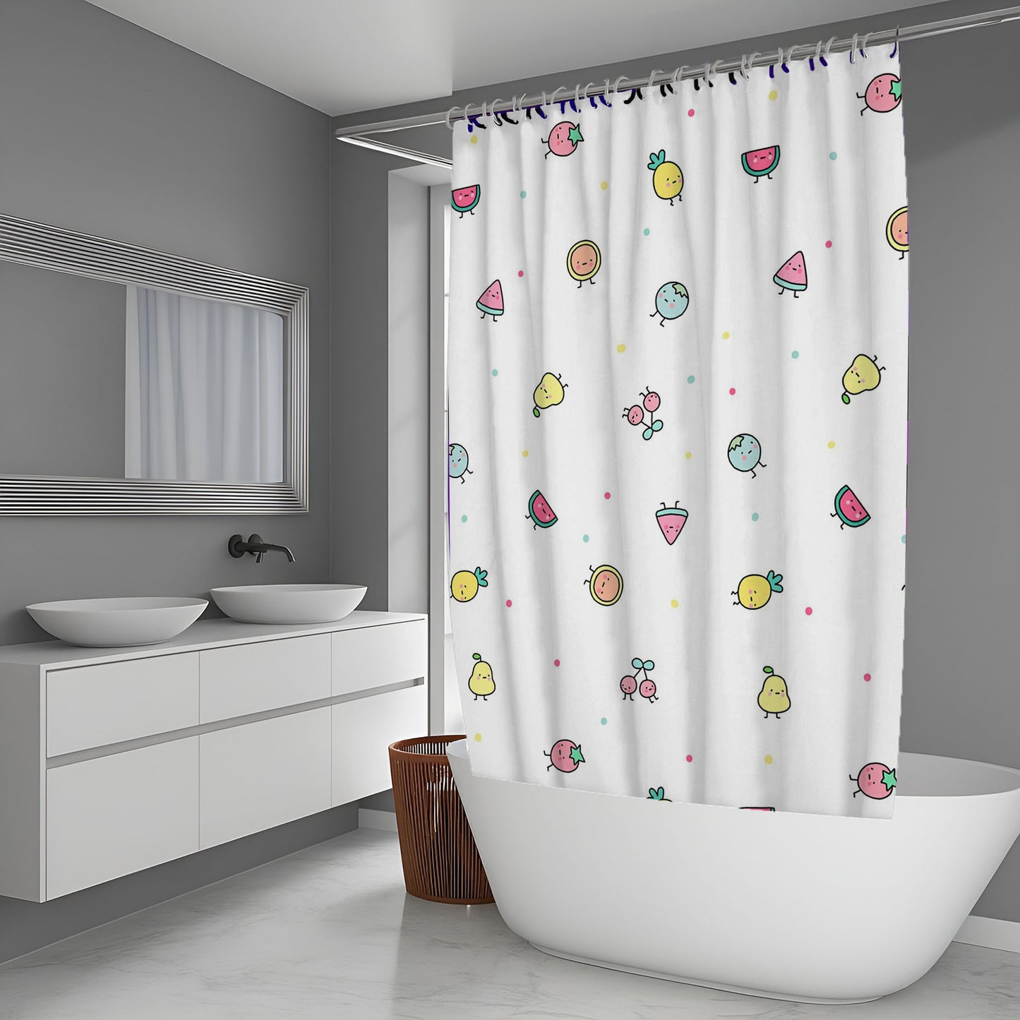 Watermelon Pear And Cerry Painting Shower Curtain