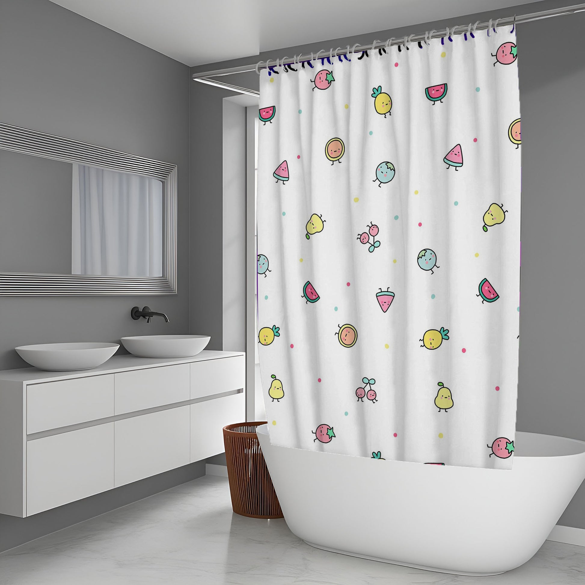 Watermelon Pear And Cerry Painting Shower Curtain
