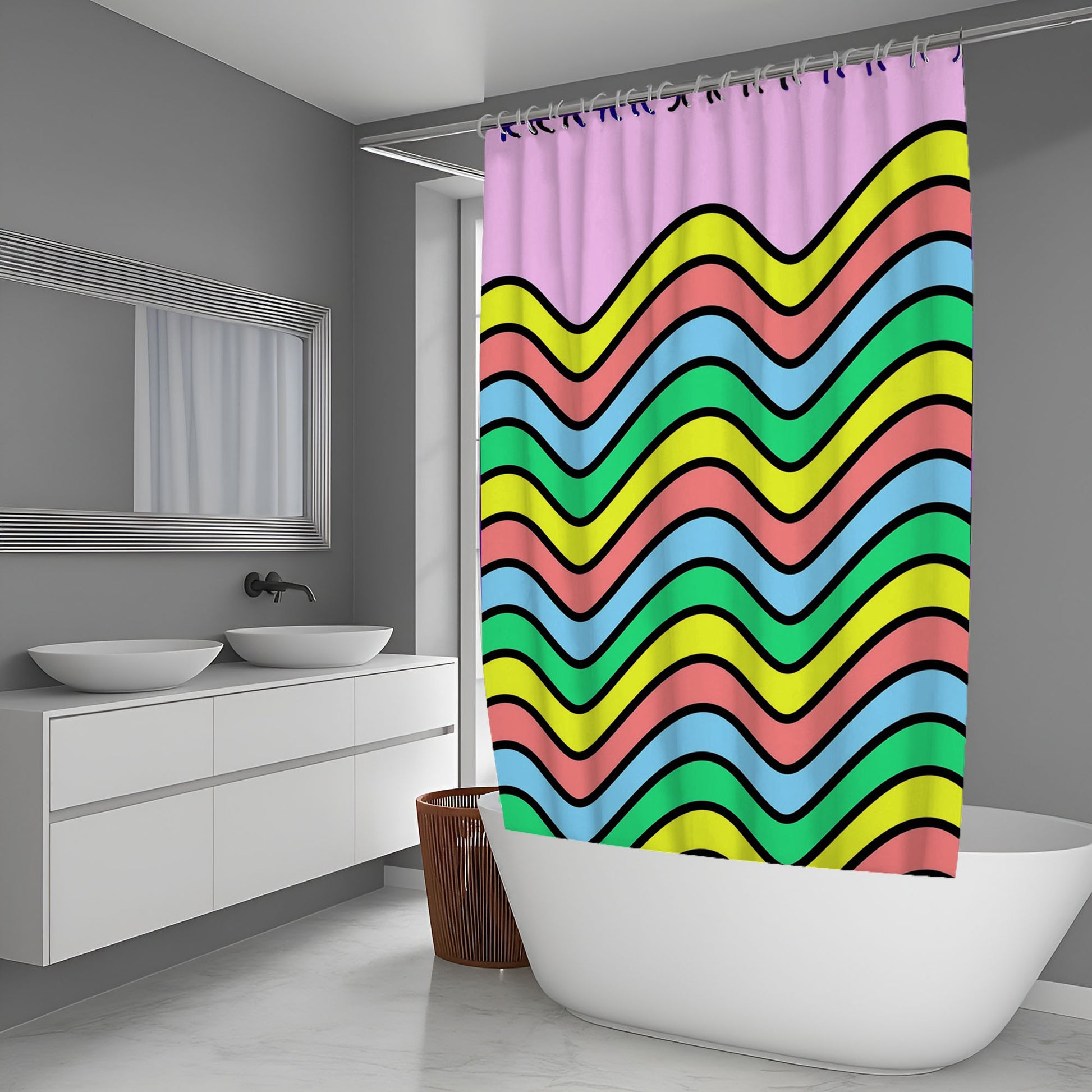 Waves Rainbow Lines Bold Shower Curtain