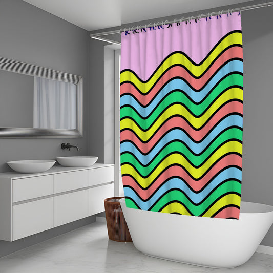 Waves Rainbow Lines Bold Shower Curtain