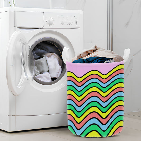 Waves Rainbow Lines Bold Laundry Basket