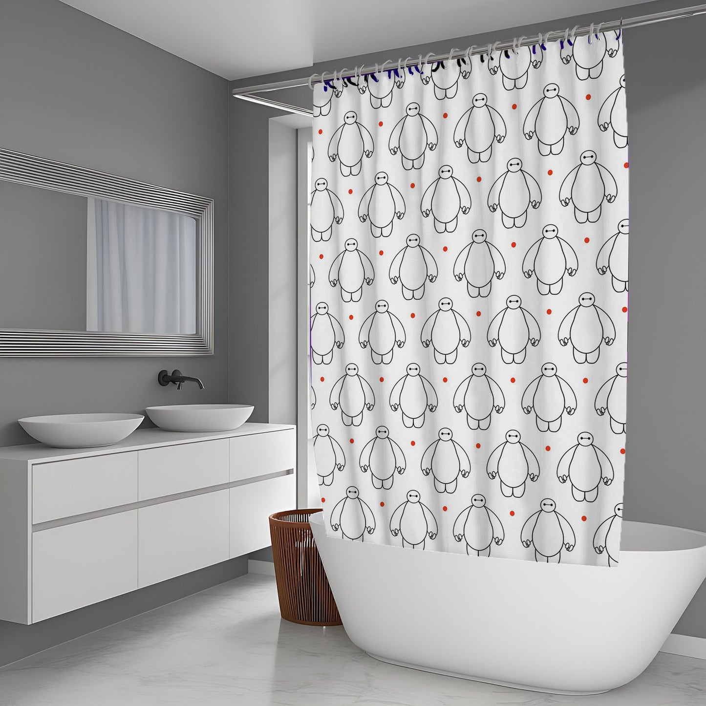 White Baymax Cute Robot Big Hero 6 Shower Curtain