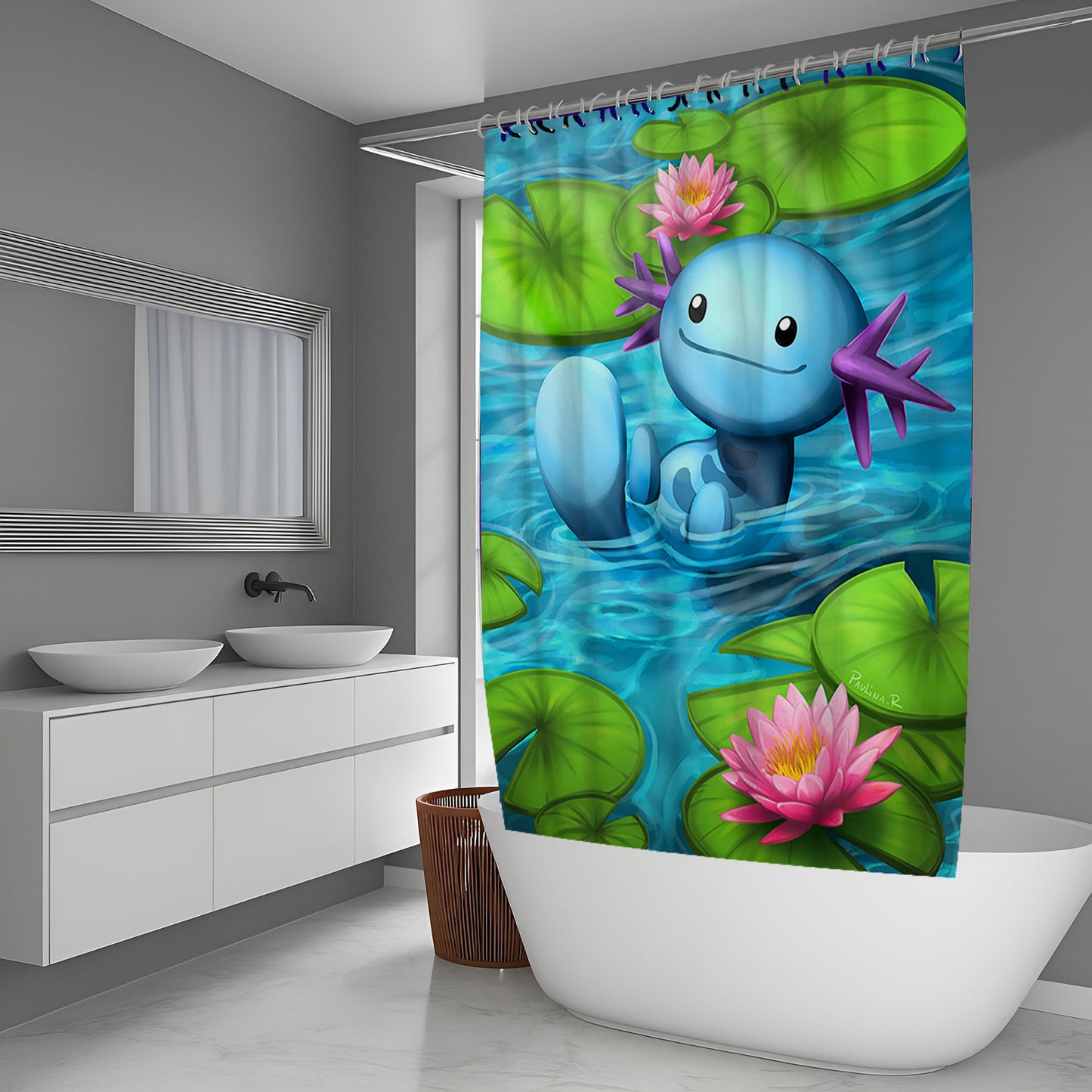 Wooper Pokemon Shower Curtain