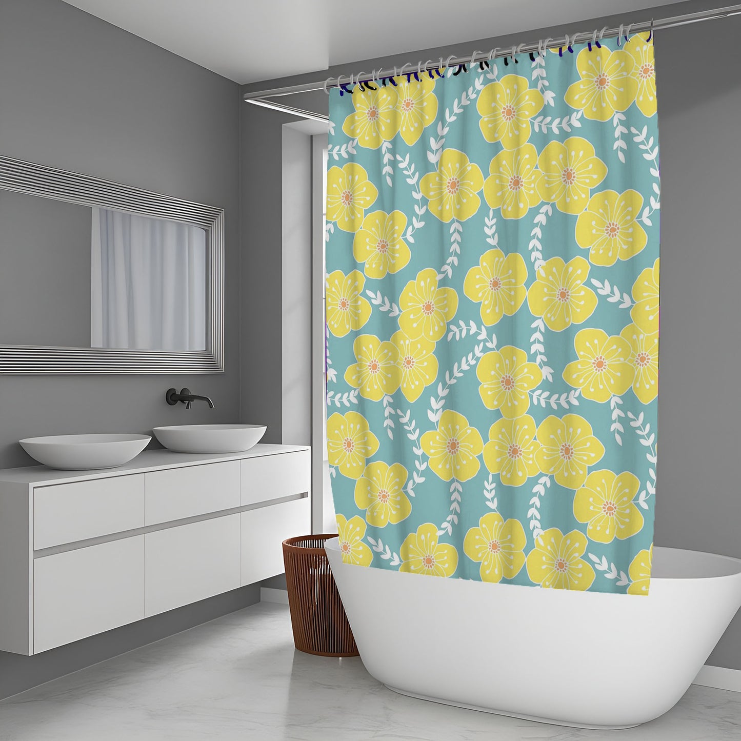 Yellow Folower Blossom Shower Curtain