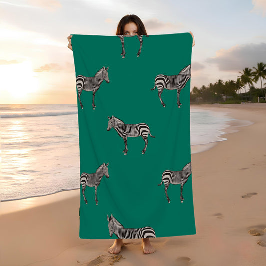 Zebra Green Background Beach Towel