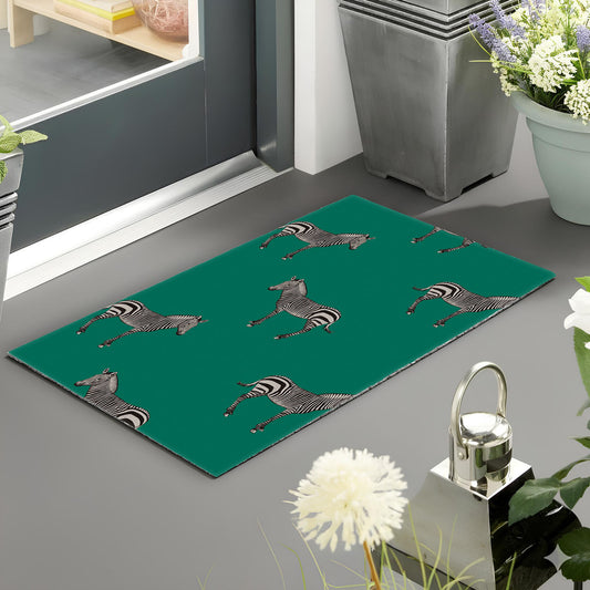 Zebra Green Background Doormat