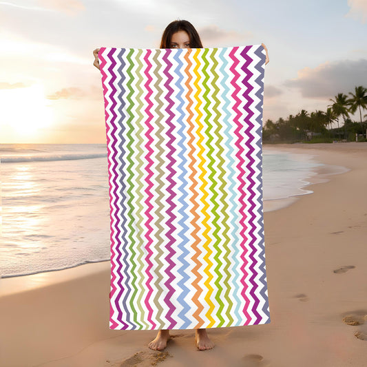 Zigzag Colorful Straight Lines Beach Towel