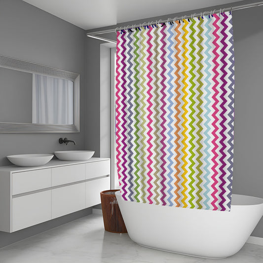 Zigzag Colorful Straight Lines Shower Curtain