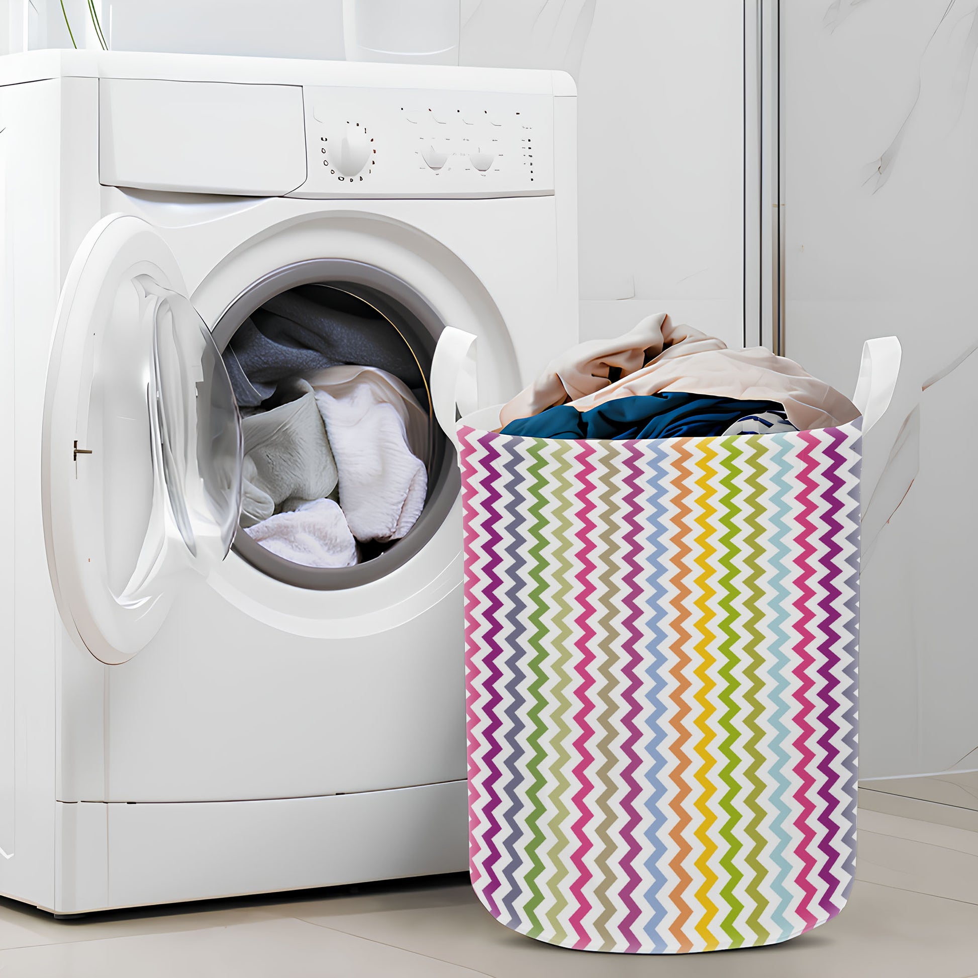Zigzag Colorful Straight Lines Laundry Basket