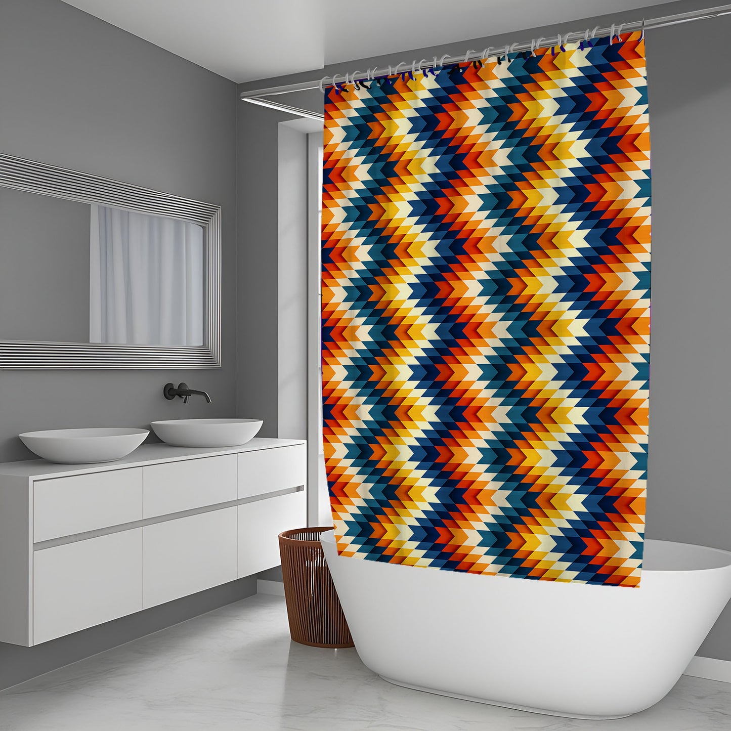 Zigzag Gradient Lines Pattern Shower Curtain