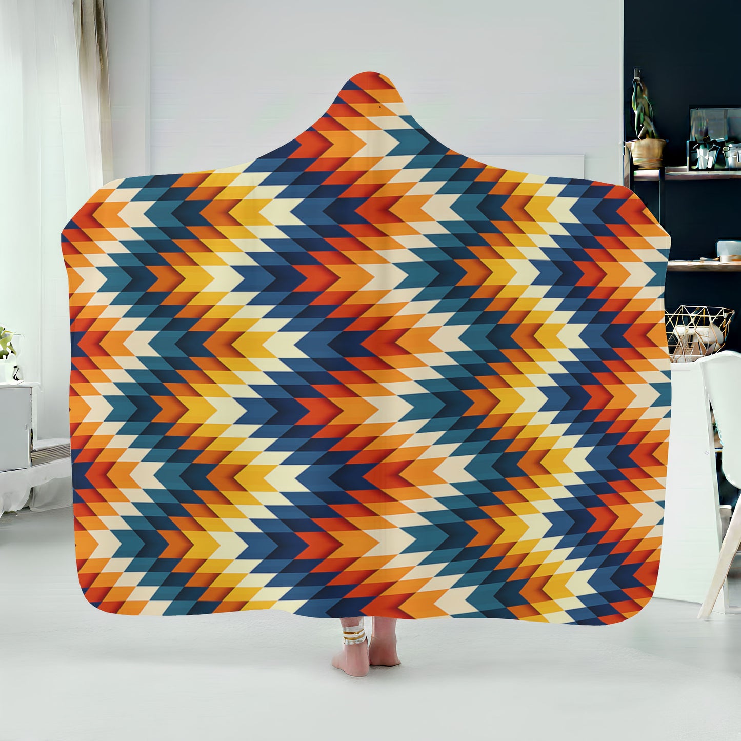 Zigzag Gradient Lines Pattern Hoodie Blanket