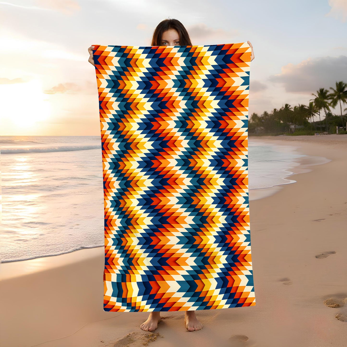 Zigzag Gradient Lines Pattern Beach Towel
