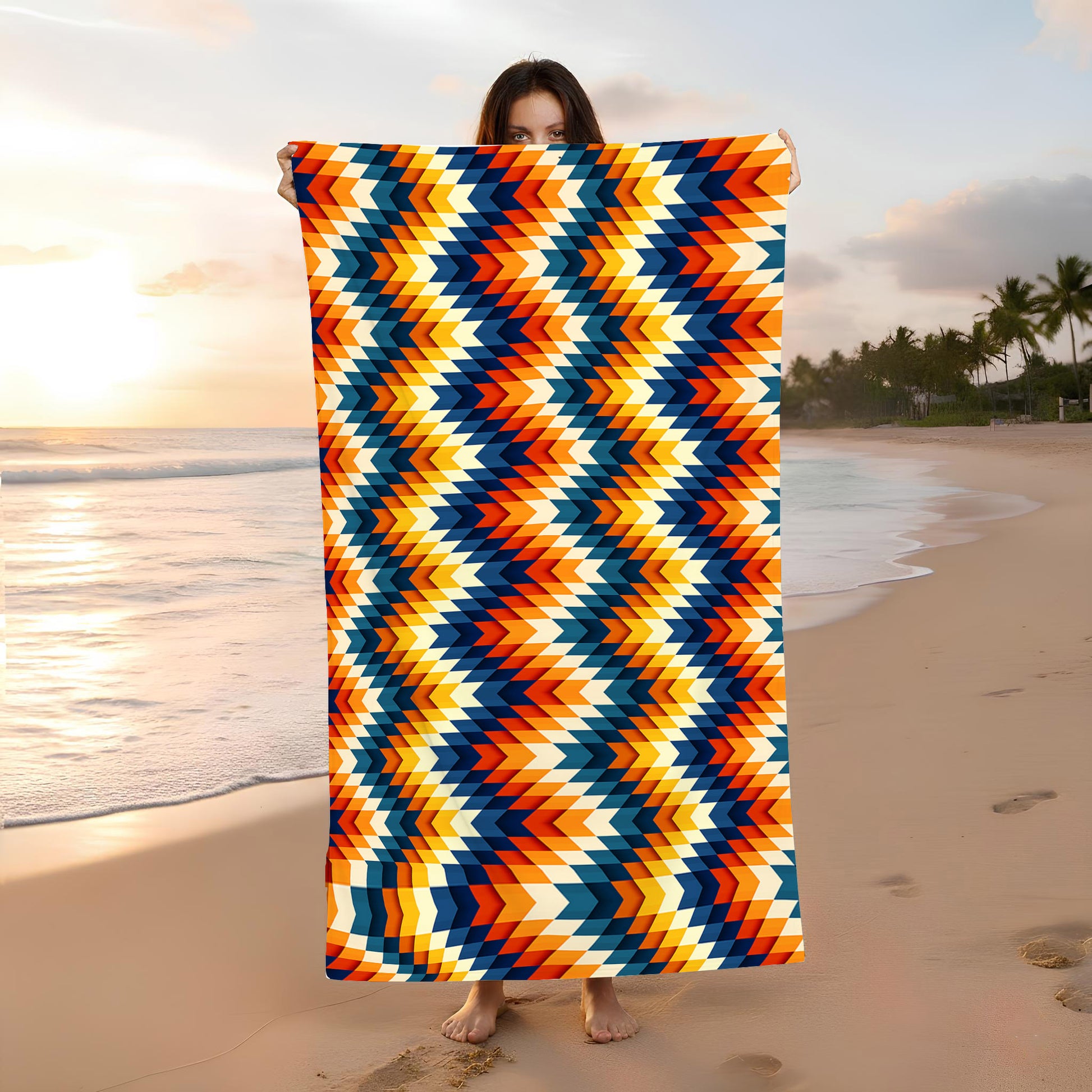 Zigzag Gradient Lines Pattern Beach Towel